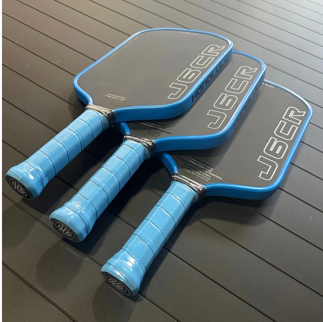 J6CR Crystal Blue Endurance Pickleball Paddle, 16mm Carbon Fibre