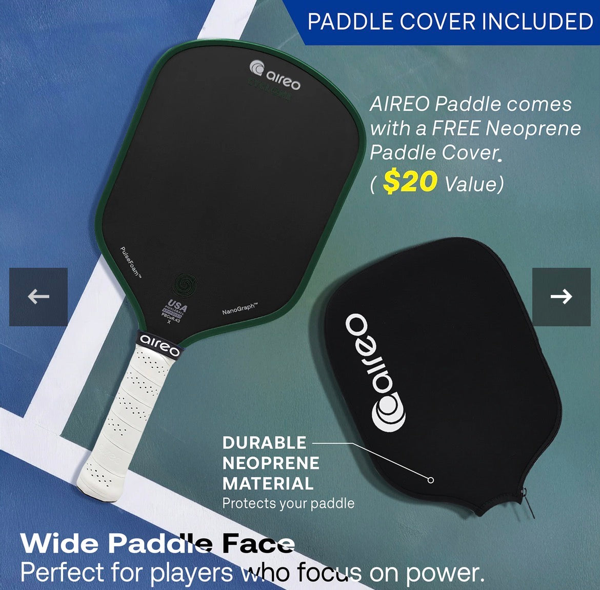 AIREO Cyclone X Hybrid USAP PBCoR .43 Certified 16mm Pickleball Paddle – NanoGraph Grit Surface With PulseFoam™ Power Core For Pro-Level Performance