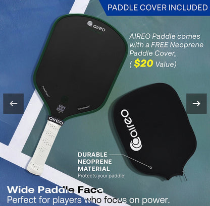 AIREO Cyclone X Hybrid USAP PBCoR .43 Certified 16mm Pickleball Paddle – NanoGraph Grit Surface With PulseFoam™ Power Core For Pro-Level Performance